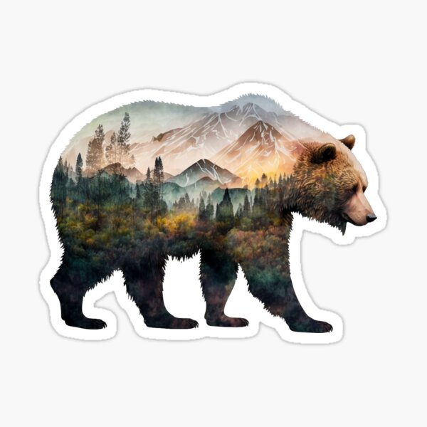 Item preview, Brown bear and lanscape double exposure 03 designed and sold by printiesart.