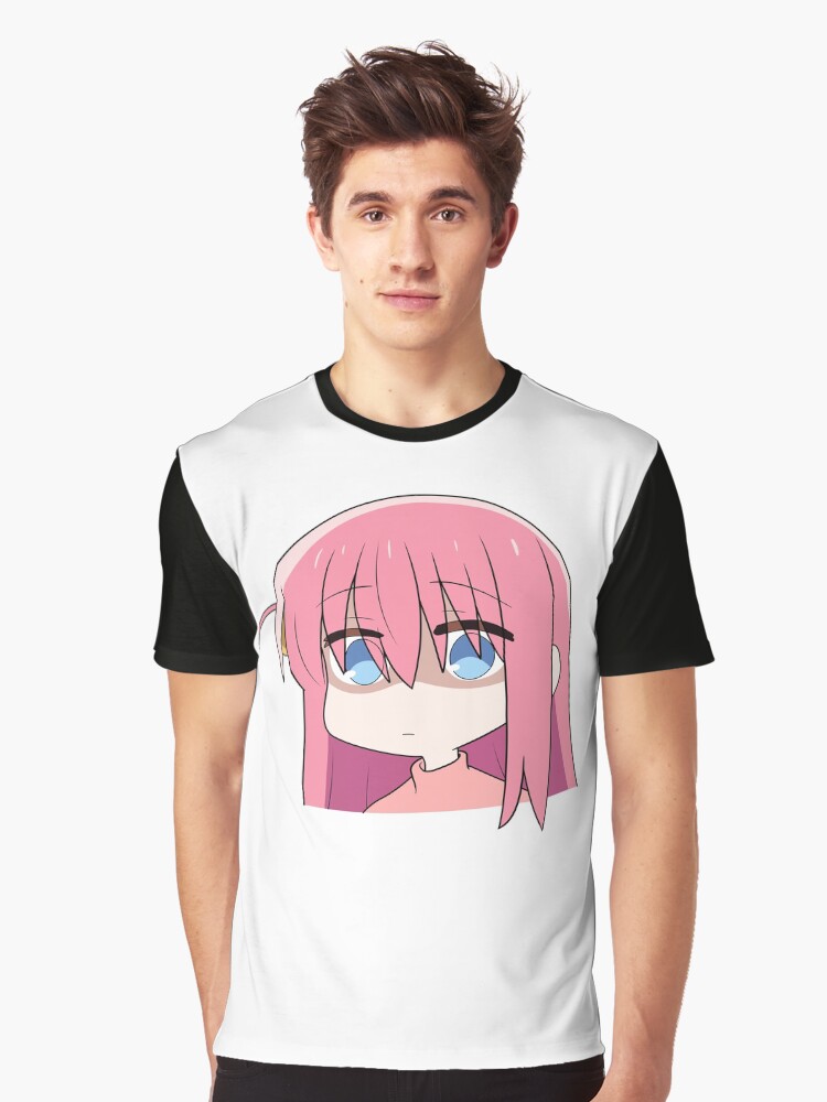 Aperçu 1 sur 5. T-shirt graphique avec l'œuvre Bocchi le Rocher ! Tête Hitori Gotou Chibi créée et vendue par ChibiCheems.