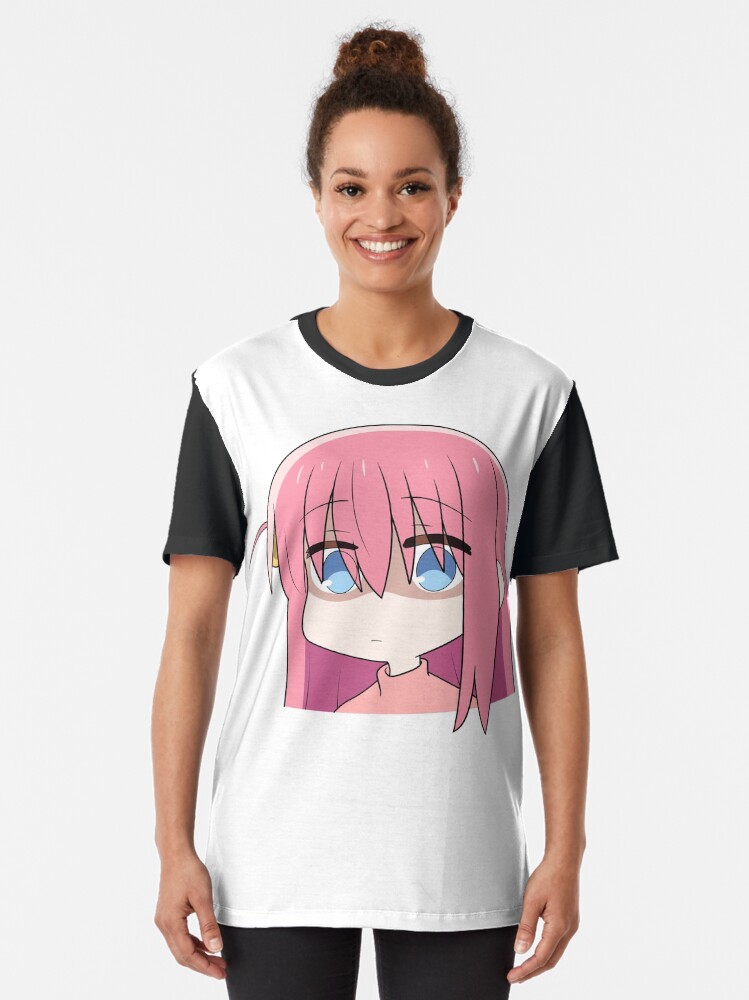 Aperçu 2 sur 5. T-shirt graphique avec l'œuvre Bocchi le Rocher ! Tête Hitori Gotou Chibi créée et vendue par ChibiCheems.