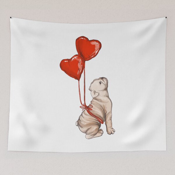 Item preview,  Dog Valentine , pug with red heart balloons  designed and sold by Milatoo.