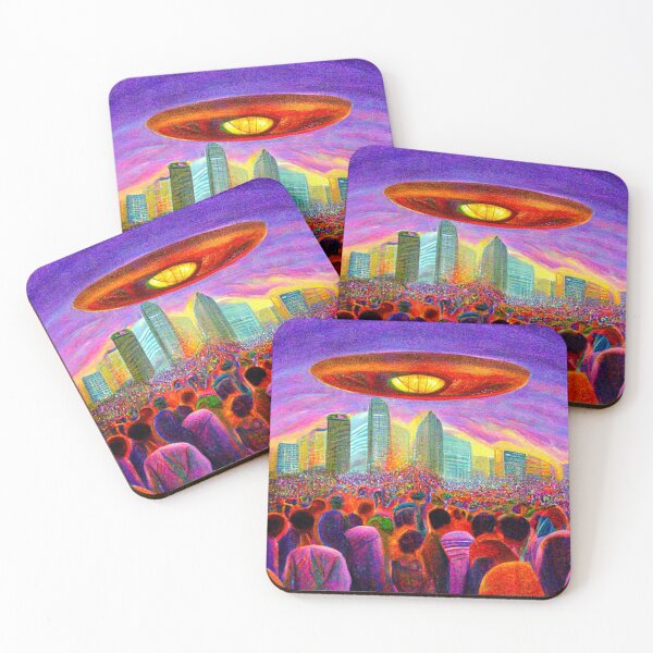 Item preview, Alien Invasion UFO Psychedelic Otherworldly Extraterrestrial Humans Colorful Flying Object  designed and sold by Weirdarto.