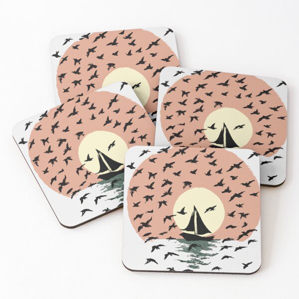 Item preview, A Hand Drawn Sailboat Circled By Birds On The Sea At Sunrise designed and sold by Benn-IA.