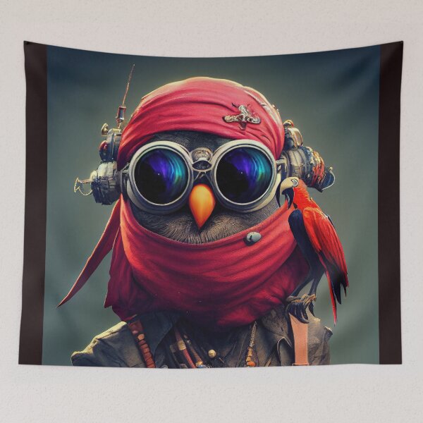 Item preview, The Cyberpunk Pirate Parrot: An Anthropomorphic, Tiny, and Cute Cybernetic Companion designed and sold by MimozaStudio.