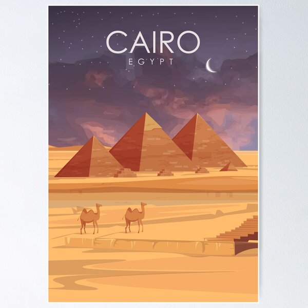 Artikel-Vorschau von Kairo Ägypten Vintage Minimal Retro Reiseplakat bei Nacht, designt und verkauft von Stadify.