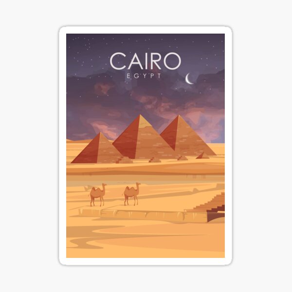 Cairo Egypt Vintage Minimal Retro Travel Poster at Night Sticker