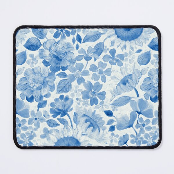 Item preview, Denim Blue Monochrome Retro Floral designed and sold by micklyn.