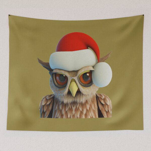 Item preview, Funny Christmas Owl Wearing Santa Hat designed and sold by taiche.