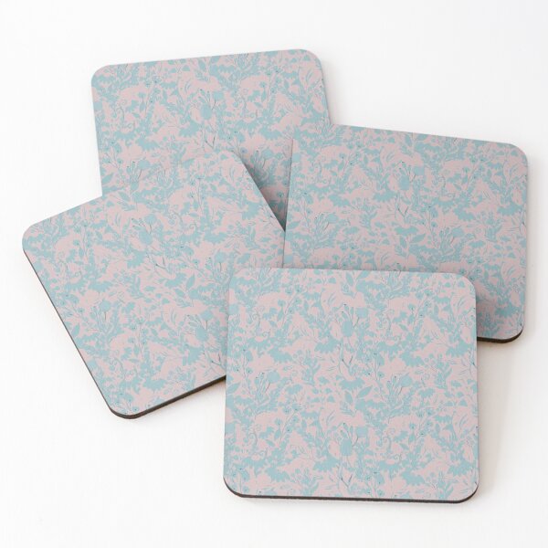 Item preview, pale teal floral pattern on dusty pale rose colour designed and sold by fowons.