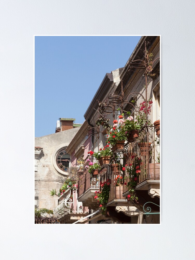 Old house facades, main street Corso Umberto, Taormina, Province of  Messina, Sicily, Italy, Europe, Sicily, Italy, Europe Poster by Torsten  Krüger