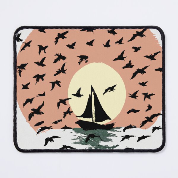 Item preview, A Hand Drawn Sailboat Circled By Birds On The Sea At Sunrise designed and sold by Benn-IA.