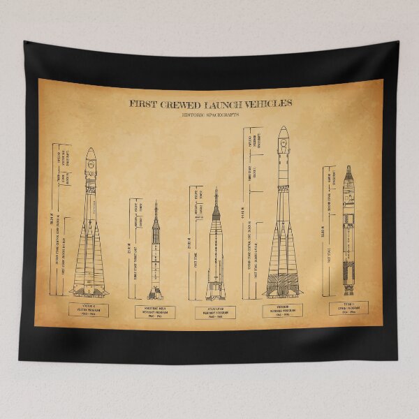 Item preview, First Crewed Launch Vehicles. Historic Spacecrafts (Aged Parchment) designed and sold by BGALAXY.