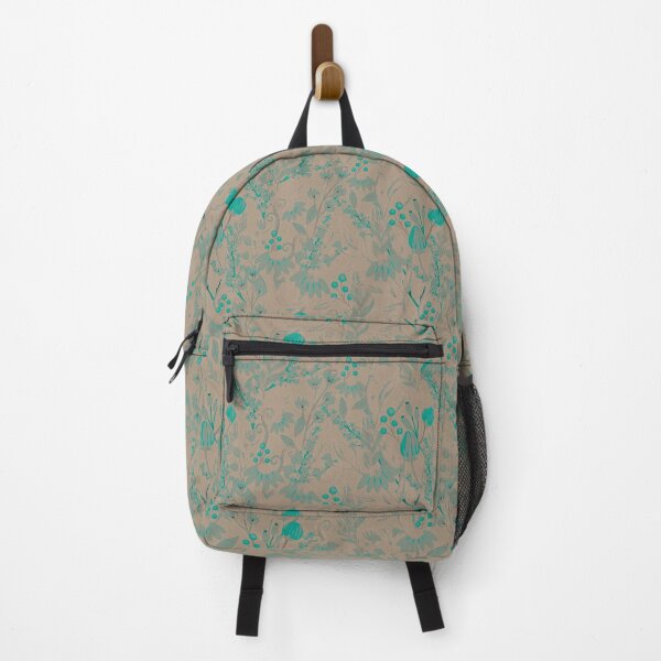 Item preview, turquoise green floral pattern on dark beige background designed and sold by fowons.