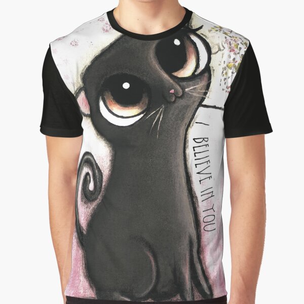 Black cat big eyes, I believe in you Graphic T-Shirt