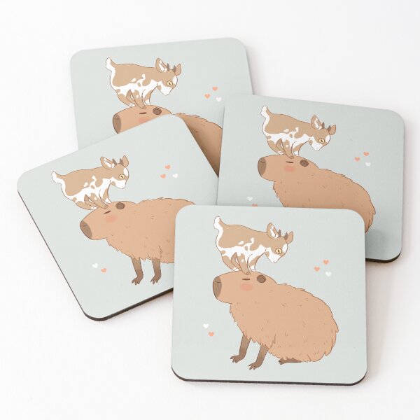 Item preview, Cute Capybara with a baby goat friend standing on its head illustration  designed and sold by Yarafantasyart.