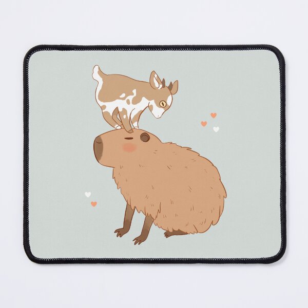 Item preview, Cute Capybara with a baby goat friend standing on its head illustration designed and sold by Yarafantasyart.