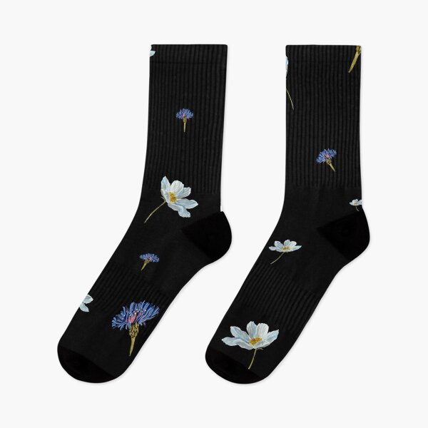 Item preview, Flower blue daisy pattern seamless a watercolor black designed and sold by Yana Mustafina | Boho Soulful Designs.