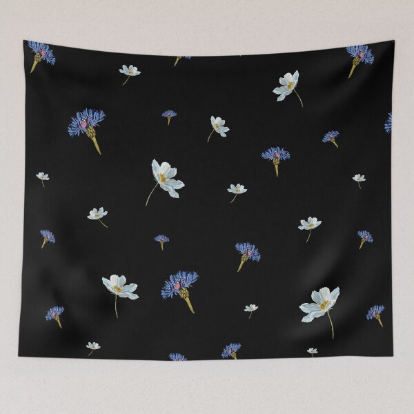 Item preview, Flower blue daisy pattern seamless a watercolor black designed and sold by Yana Mustafina | Boho Soulful Designs.