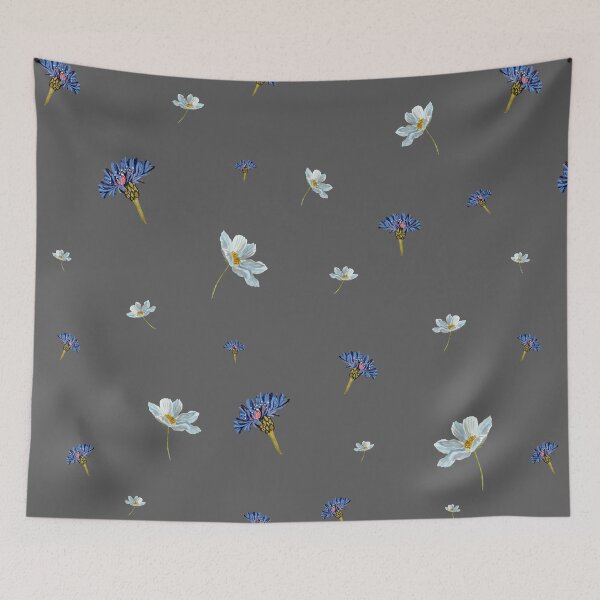 Item preview, Flower blue daisy pattern seamless a watercolor grey designed and sold by Yana Mustafina | Boho Soulful Designs.