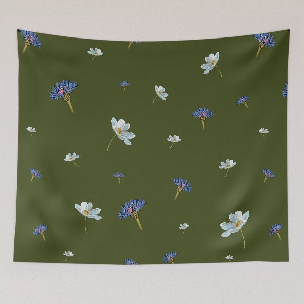 Item preview, Flower blue daisy pattern seamless a watercolor green designed and sold by Yana Mustafina | Boho Soulful Designs.