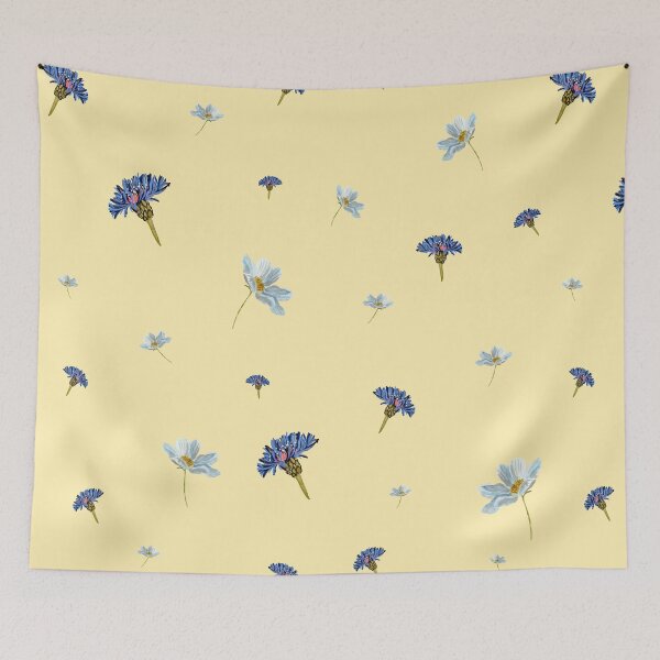 Item preview, Flower blue daisy pattern seamless a watercolor yellow designed and sold by Yana Mustafina | Boho Soulful Designs.