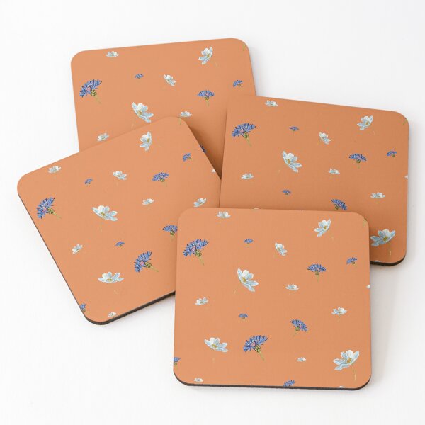Aperçu de l'œuvre Flower blue daisy pattern seamless a watercolor orange créée et vendue par Yana Mustafina | Boho Soulful Designs.