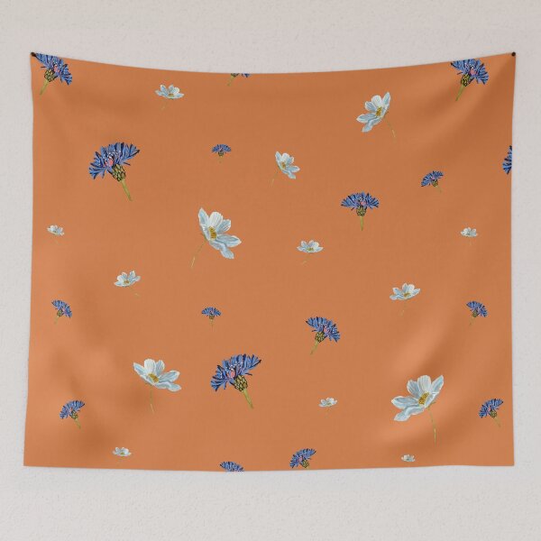 Artikelvorschau, Flower blue daisy pattern seamless a watercolor orange entworfen und verkauft von Yana Mustafina | Boho Soulful Designs.