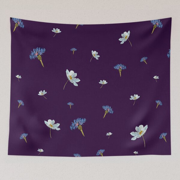 Item preview, Flower blue daisy pattern seamless a watercolor violet designed and sold by Yana Mustafina | Boho Soulful Designs.