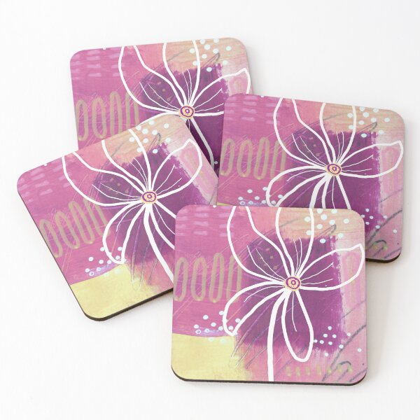 Item preview, White Flower Abstract Drawing on Pink and Yellow designed and sold by NancyMerkle.