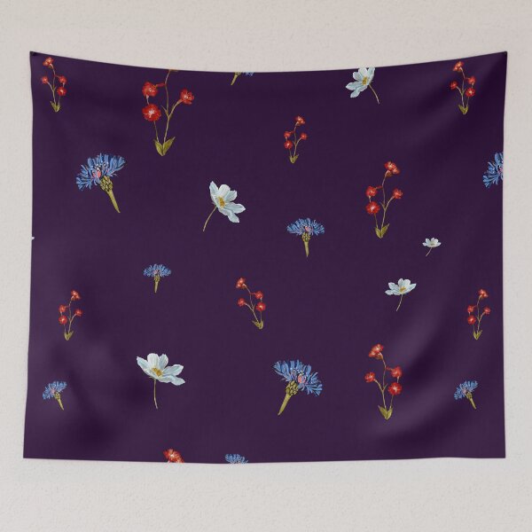 Item preview, Flower blue red daisy seamless watercolor pattern violet designed and sold by Yana Mustafina | Boho Soulful Designs.