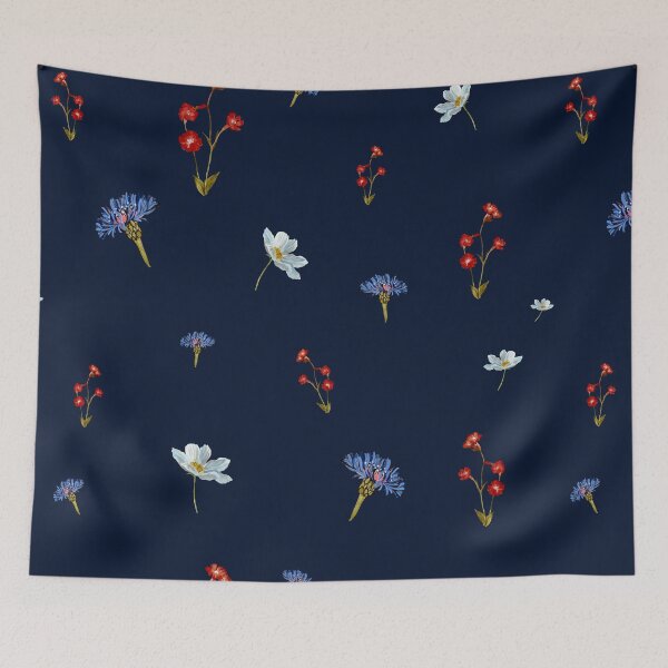 Artikelvorschau, Flower blue red daisy seamless watercolor pattern blue entworfen und verkauft von Yana Mustafina | Boho Soulful Designs.