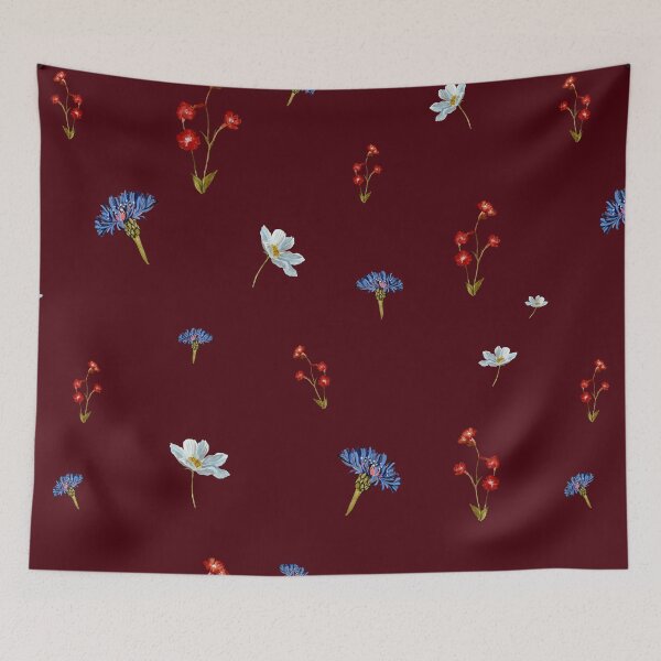 Item preview, Flower blue red daisy seamless watercolor pattern red designed and sold by Yana Mustafina | Boho Soulful Designs.