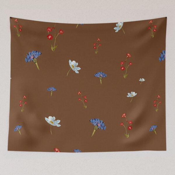 Item preview, Flower blue red daisy seamless watercolor pattern brown designed and sold by Yana Mustafina | Boho Soulful Designs.