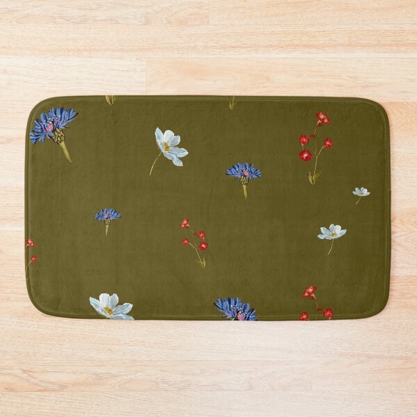 Aperçu de l'œuvre Flower blue red daisy seamless watercolor pattern green créée et vendue par Yana Mustafina | Boho Soulful Designs.