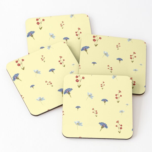 Aperçu de l'œuvre Flower blue red daisy seamless watercolor pattern yellow créée et vendue par Yana Mustafina | Boho Soulful Designs.