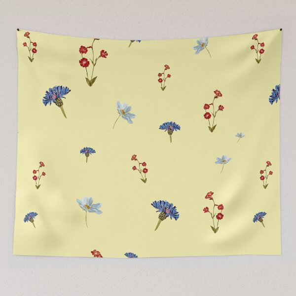 Artikelvorschau, Flower blue red daisy seamless watercolor pattern yellow entworfen und verkauft von Yana Mustafina | Boho Soulful Designs.