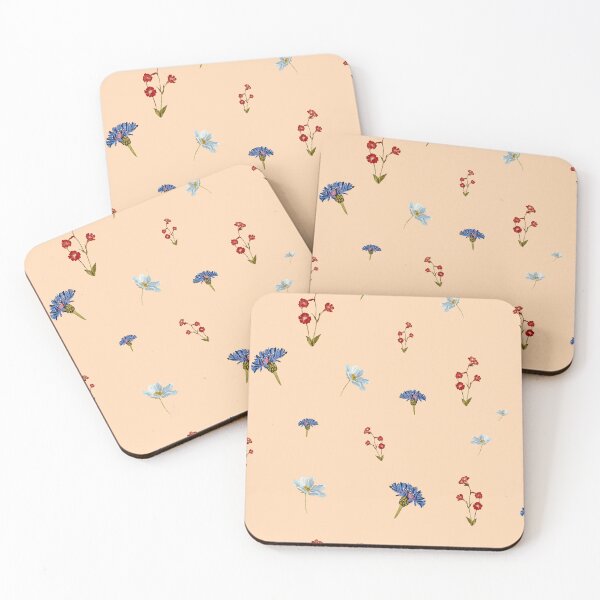 Artikelvorschau, Flower blue red daisy seamless watercolor pattern peach entworfen und verkauft von Yana Mustafina | Boho Soulful Designs.