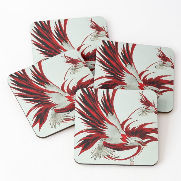 Item preview,  white and red phoenix flying, japanese ink artstyle designed and sold by DrawItOnce.