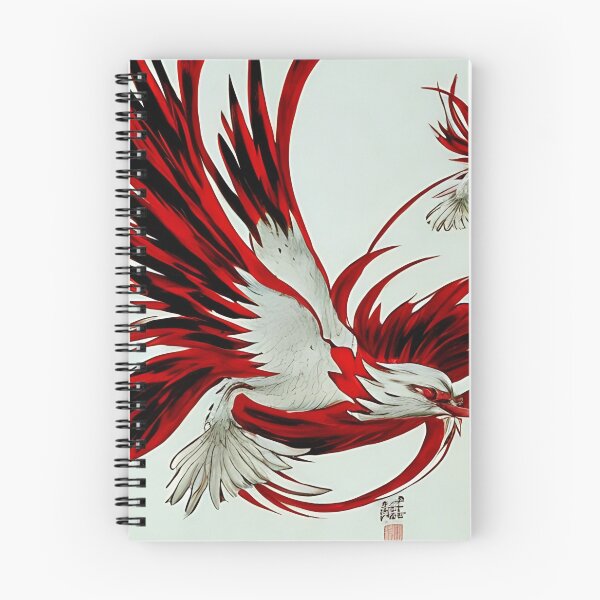 Item preview,  white and red phoenix flying, japanese ink artstyle designed and sold by DrawItOnce.