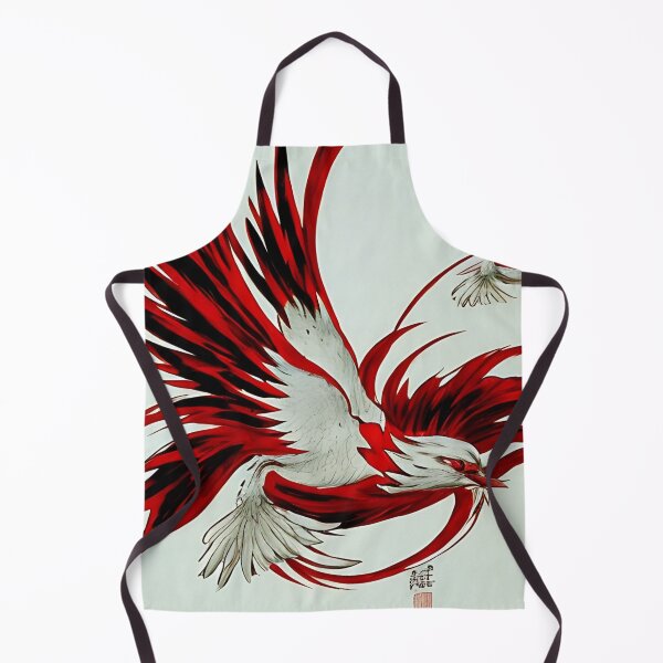 Item preview, white and red phoenix flying, japanese ink artstyle designed and sold by DrawItOnce.