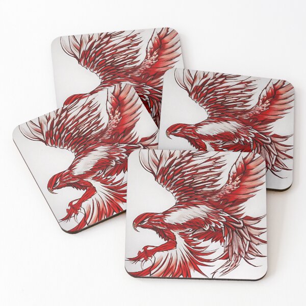 Item preview,  white and red phoenix flying, japanese ink artstyle designed and sold by DrawItOnce.
