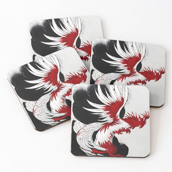 Item preview,  white and red phoenix flying, japanese ink artstyle designed and sold by DrawItOnce.