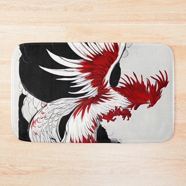 Item preview,  white and red phoenix flying, japanese ink artstyle designed and sold by DrawItOnce.