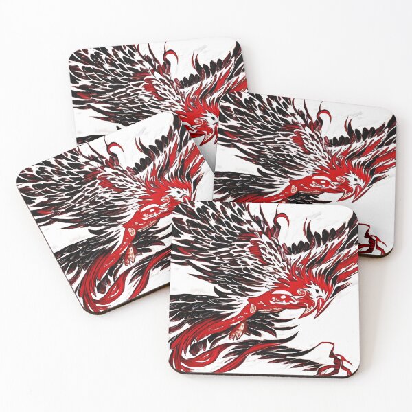Item preview,  white and red phoenix flying, japanese ink artstyle designed and sold by DrawItOnce.