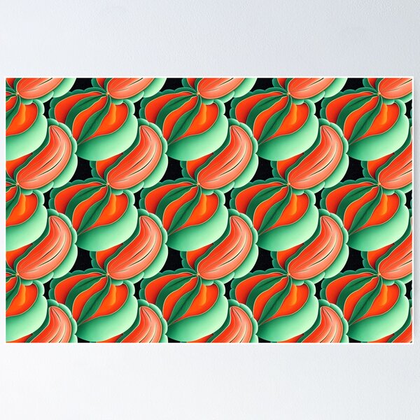 Item preview, Bright abstract exotic fruits, flowers and leaves, tropical design in orange-green tones designed and sold by NadiiaSemyroz.