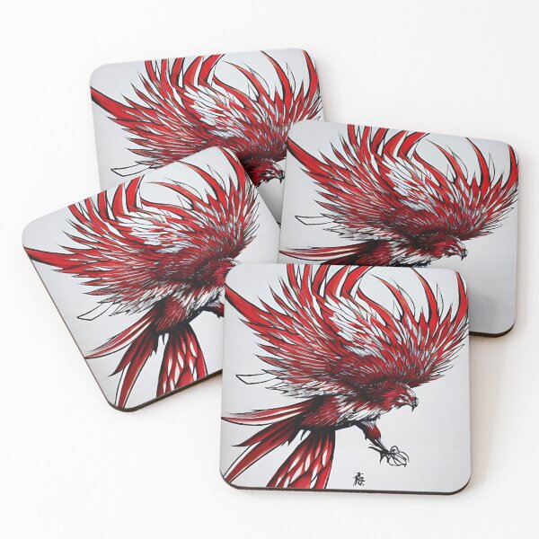 Item preview,  white and red phoenix flying, japanese ink artstyle designed and sold by DrawItOnce.