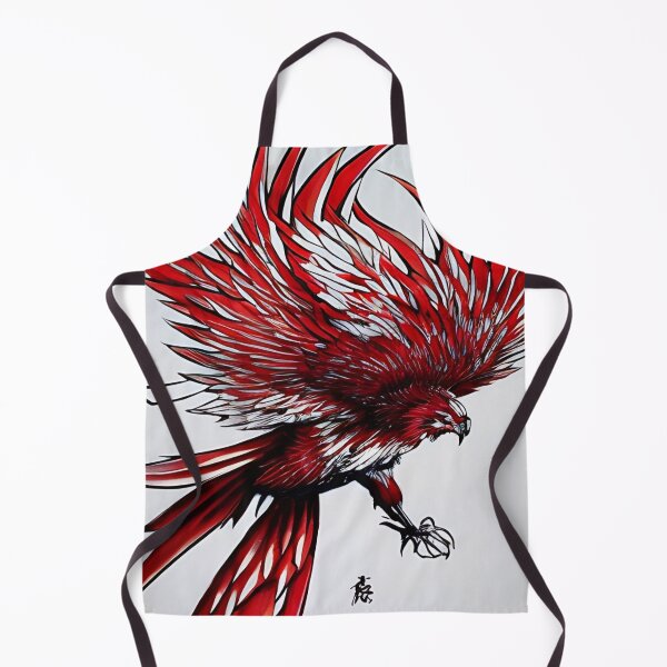 Item preview, white and red phoenix flying, japanese ink artstyle designed and sold by DrawItOnce.