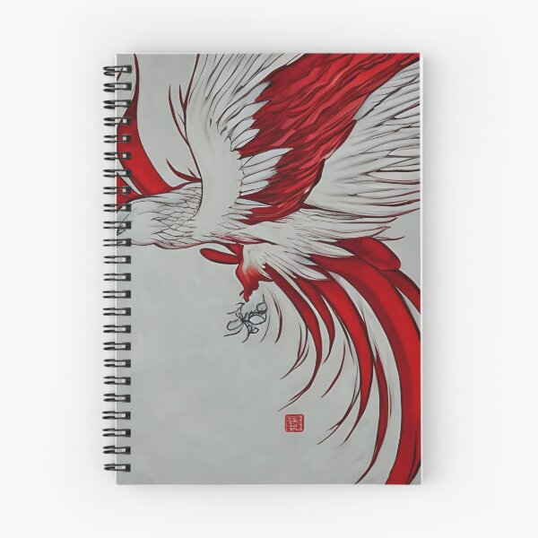Item preview,  white and red phoenix flying, japanese ink artstyle designed and sold by DrawItOnce.