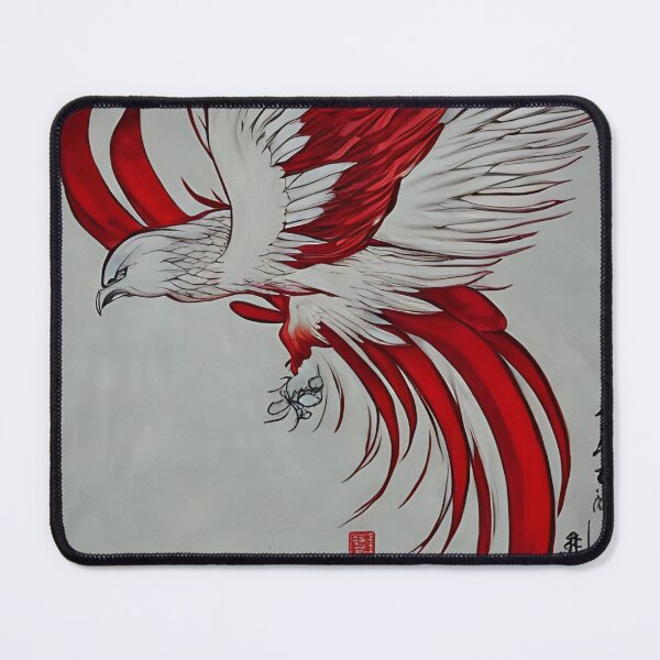 Item preview,  white and red phoenix flying, japanese ink artstyle designed and sold by DrawItOnce.