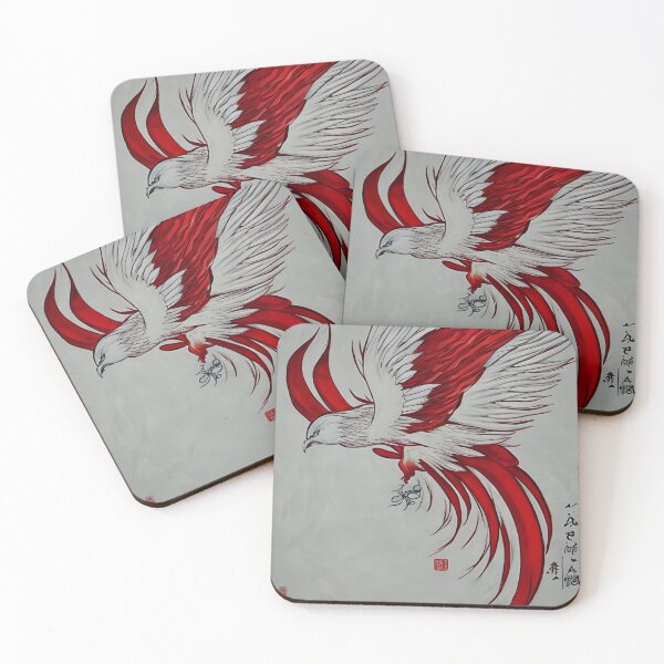Item preview,  white and red phoenix flying, japanese ink artstyle designed and sold by DrawItOnce.