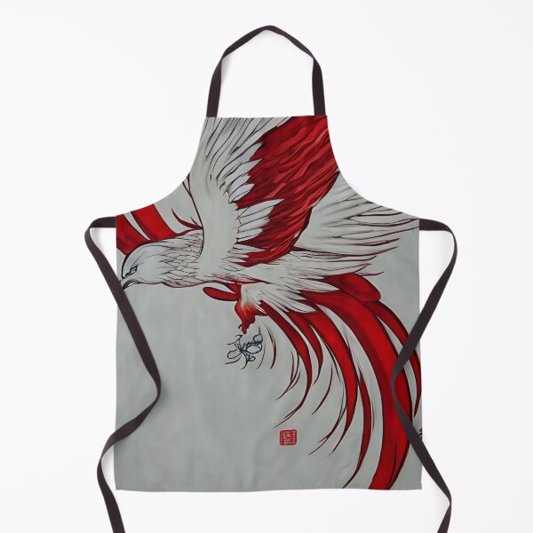 Item preview, white and red phoenix flying, japanese ink artstyle designed and sold by DrawItOnce.